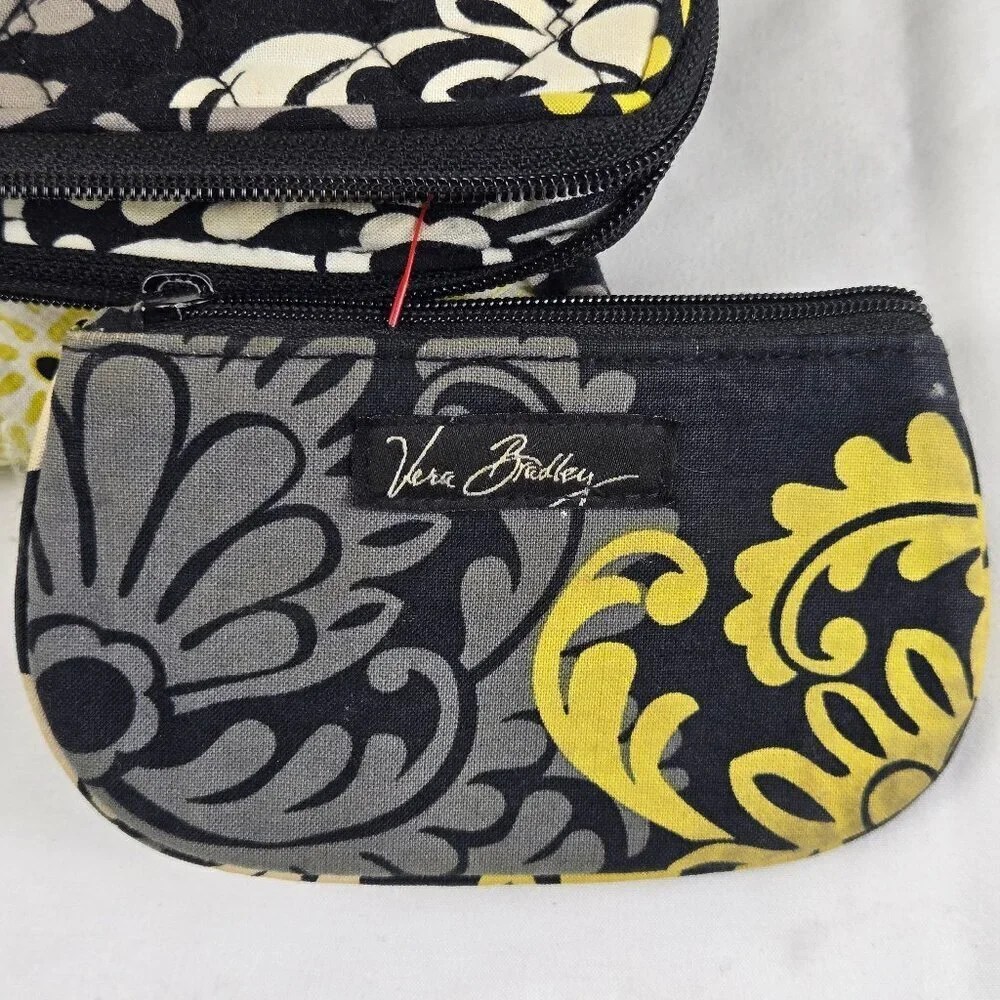 Vera Bradley Quilted Crossbody Bag w/Matching Coin Purse Black Gray Yellow White